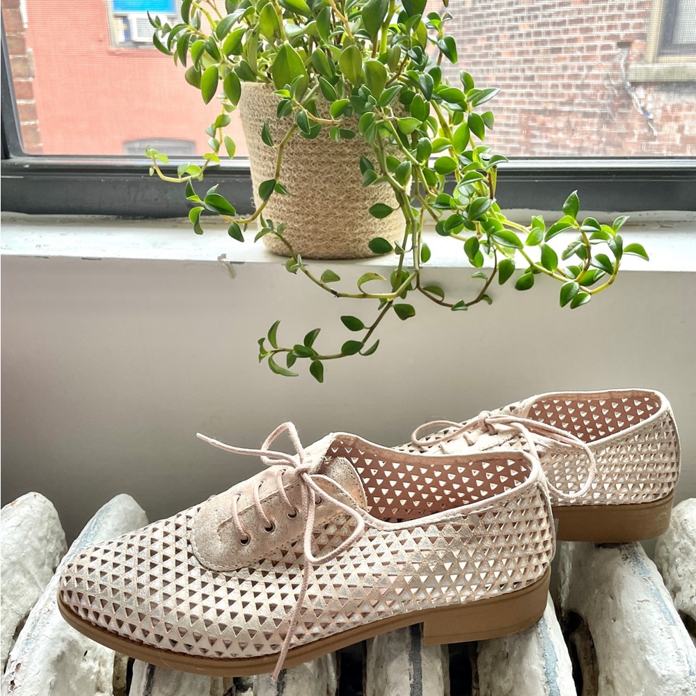 PITILLOS Women Oxford Shoe Perforated Metallic Rose Gold | Size 37 Europe US 7